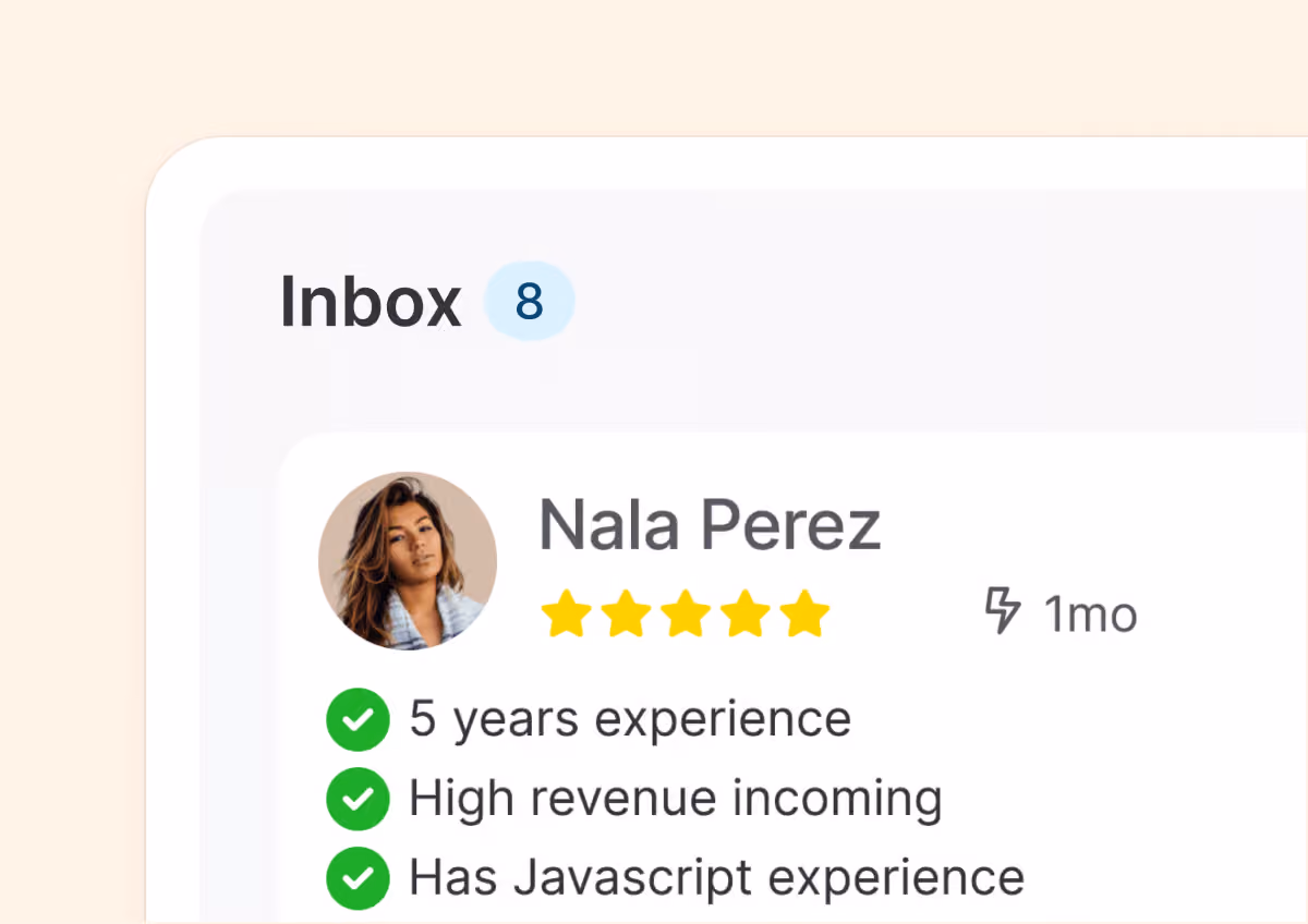 Co-pilot evaluating candidates against job criteria in the inbox.